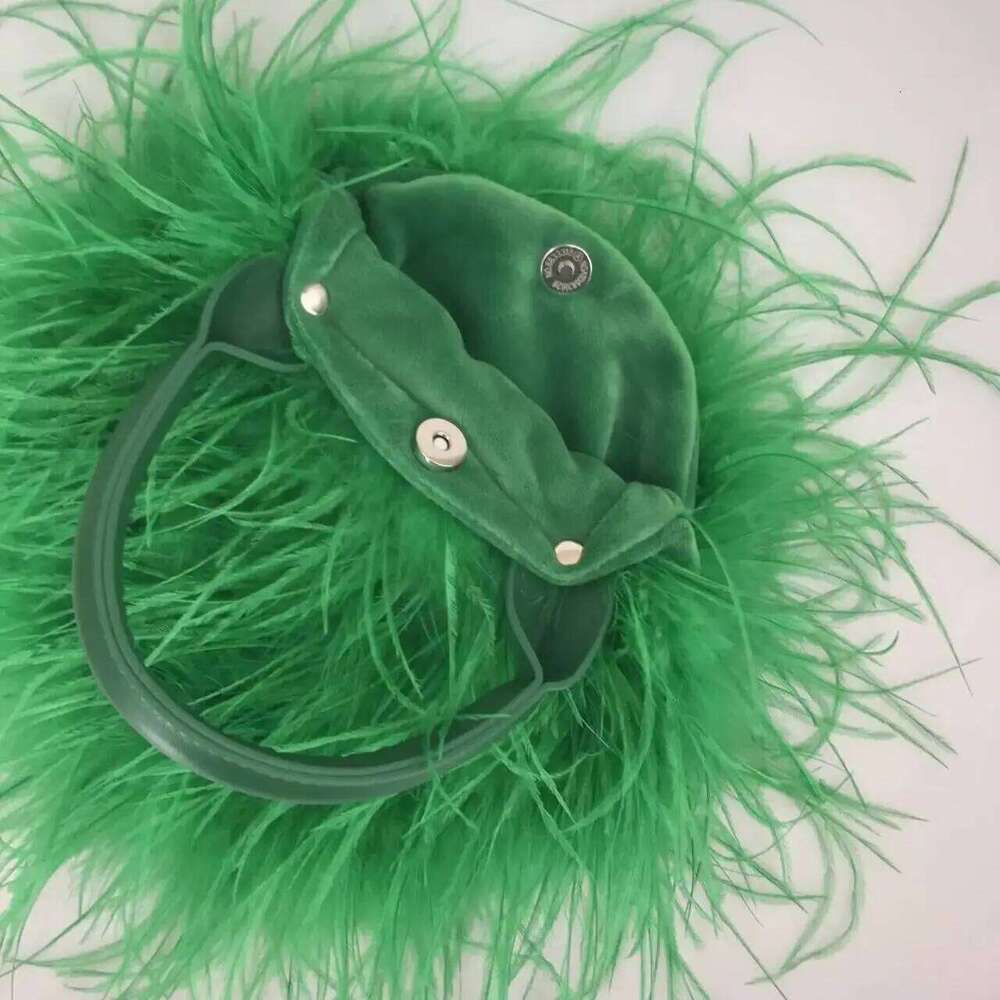 2024 Real Natural Ostrich Feather Mini Handbag Furry Fluffy Women Change Purse For Party Leather Handle Clutch Bag Peach Fuzz