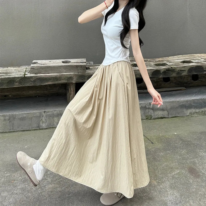 BB100 Women's Summer New Artistic French Mid-Length College Style Swing Umbrella Skirt