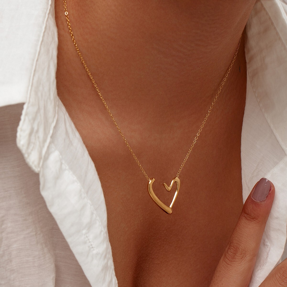 Minimalist Stainless Steel Necklace Jewelry for Women Versatile Double Layer Letter Heart Pendant Clavicle Chain Non-Fading
