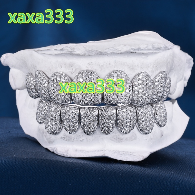 Custom Top Bottom 8 S925 Silver 10K 14K Solid Gold Grillz Iced Out VVS Moissanite Lab Grown Diamond Grillz for Men Women