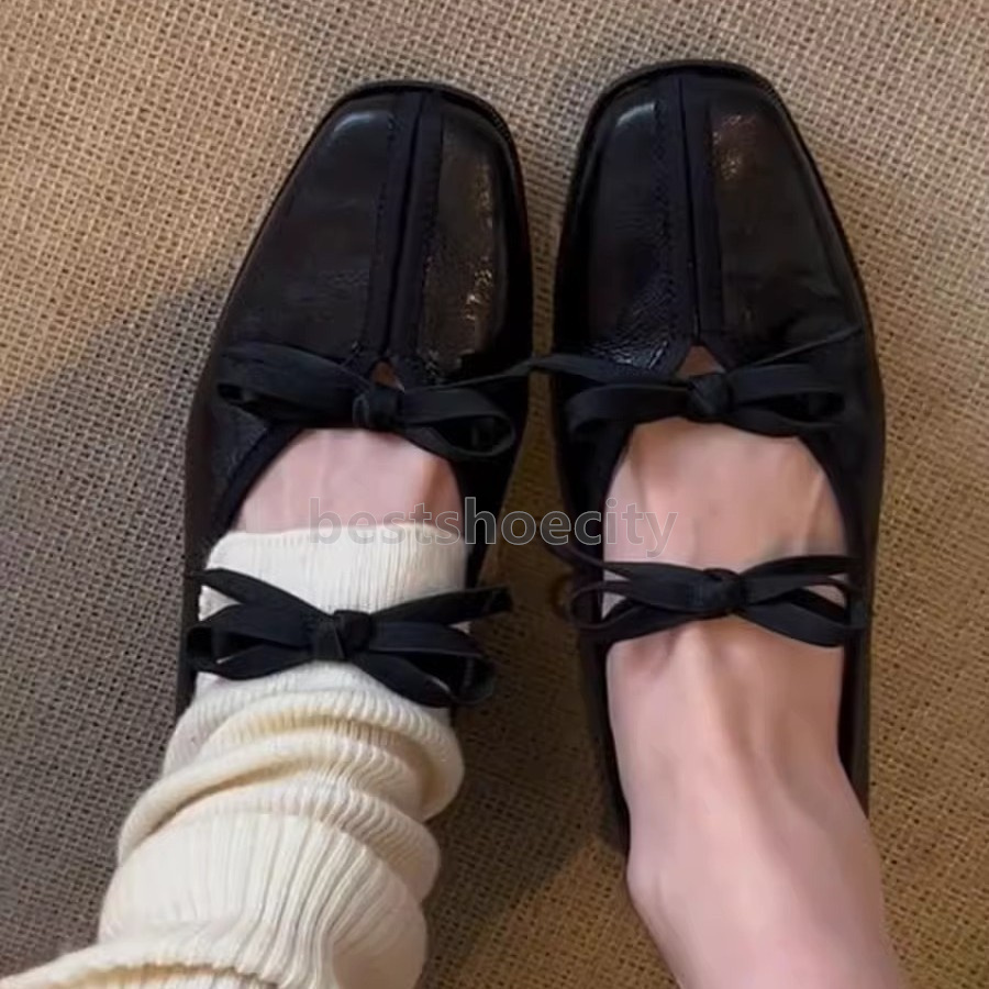 2025 ballet flats heels designer loafers Retro bow strappy Mary Jane shoes balck brown leather sandals daily comfort Soft Sole fashion Anti slip women