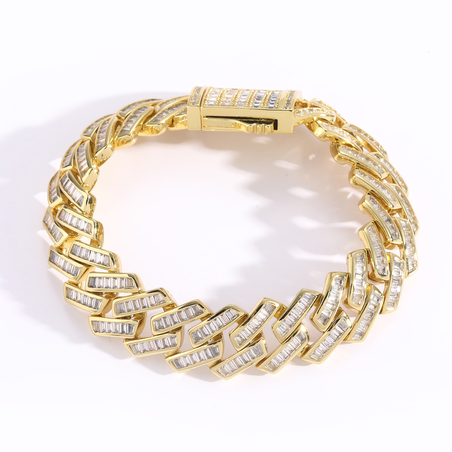 Hip Hop Bracelet 16mmT Square Moissanite Spring Buckle Diamond Cuban Chain Mens Hip Hop Accessories moissanite