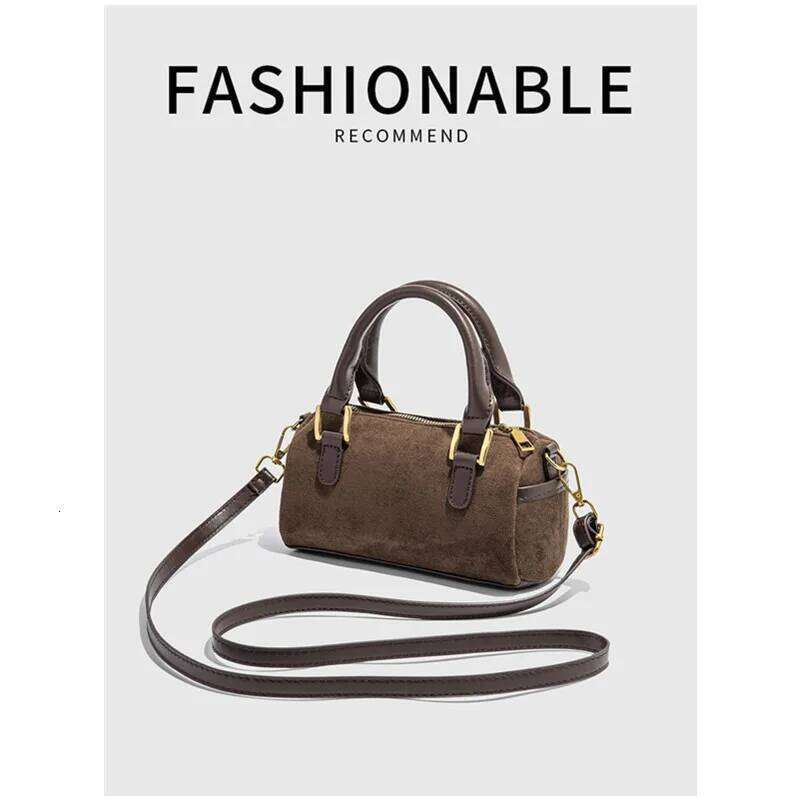 European And American Style Fashion New Retro Suede Versatile Single Shoulder Diagonal Cross Small Pillow Bag Boston Handbag