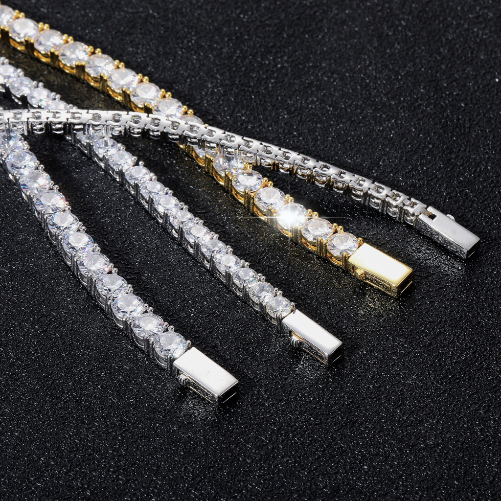 Bracelet Mens Hip Hop 5mm 6mm Spring Buckle High grade Hip Hop Tennis Chain Micro Inlaid Single Row Moissanite Bracelet moissanite