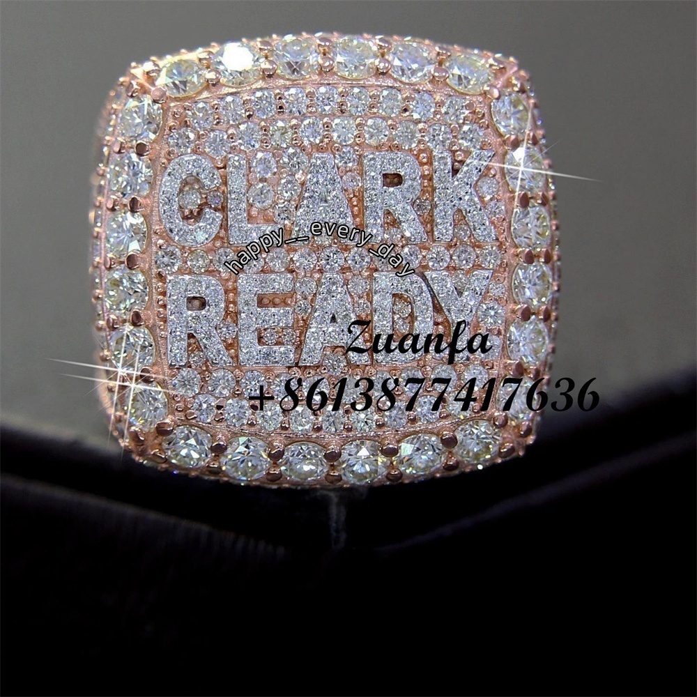 Custom Hip Hop Jewelry DIY Championship Style Diamond Ring Silver Rose Gold Plated VVS Moissanite Men Gold Plated Ring