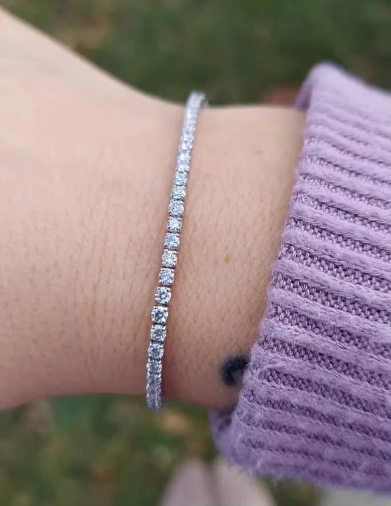 Sterling Sier Chrysolite Tennis Chain D Color VVS 1 Round Cut Bracelet Unisex Jewelry Gift