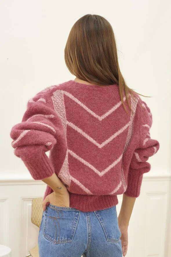 Women 2024 Early Autumn New Mohair Round Neck Single-Breasted Loose Knitted Cardigan