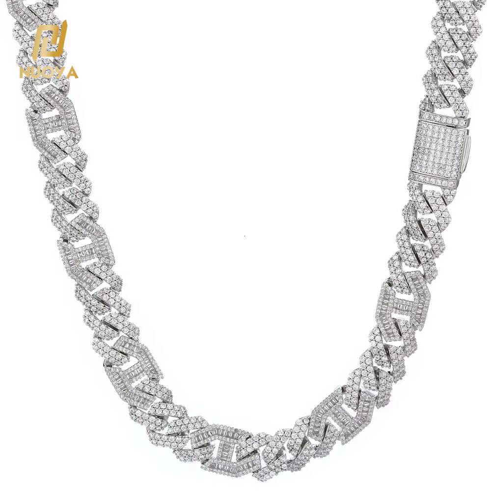 NUOYA Fashion Shining Zircon Women's Sier Plated 3A Cubic Zirconia Ice Out Cuban Chain Necklace