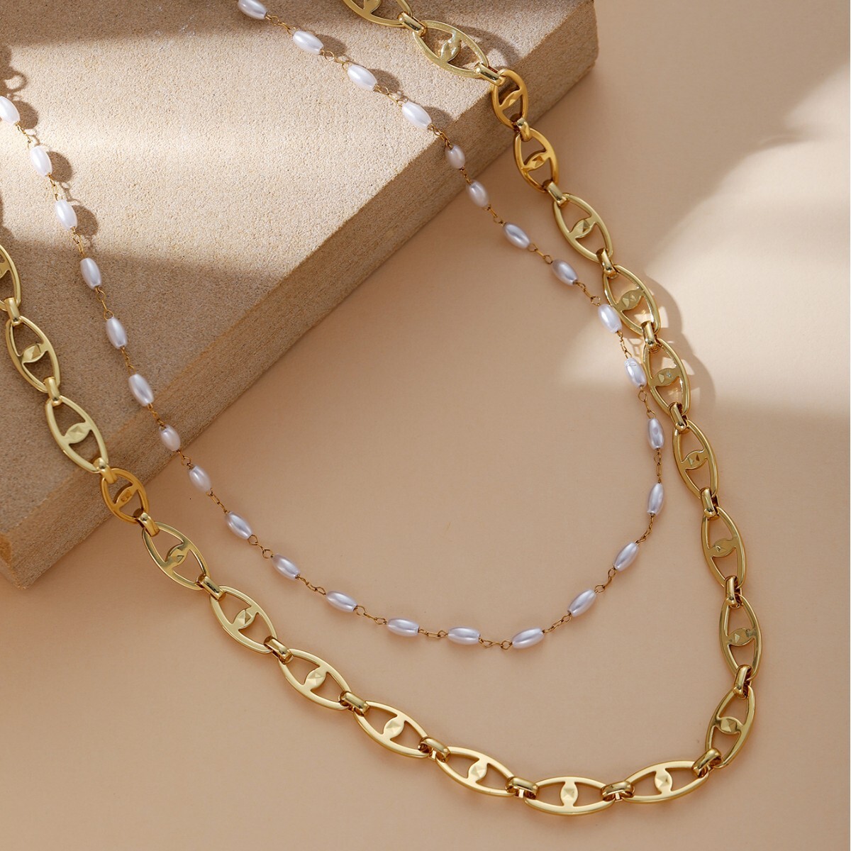 Fashion Style Titanium Beveled Edge Herringbone Stainless Steel Women's Simple Necklace Jewelry Chain