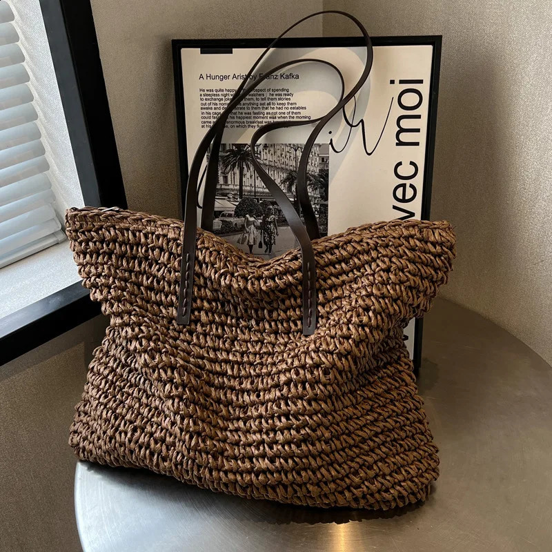 Straw Woven Tote Bags Casual Large Capacity Handbag Beach Shoulder Simple Womens Bag Style Shopping Summer bolsos 250530