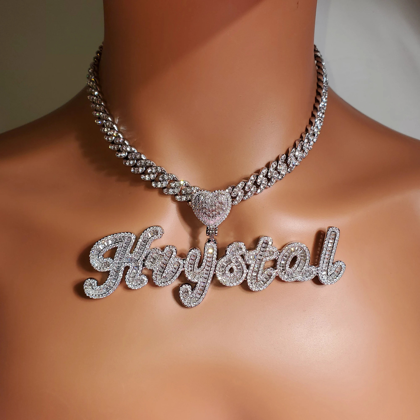 Icy Heart Bail Custom Brush Cursive Letter Name Necklace Pendant Trendy Accessories Personalized Gift for Her Womens Jewel 250529