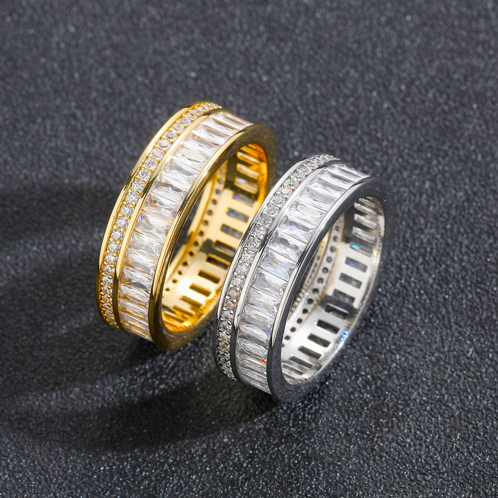 Hip hop new T-shaped double row Moissanite ring for men and women simple and personalized micro inlaid ring accessory moissanite