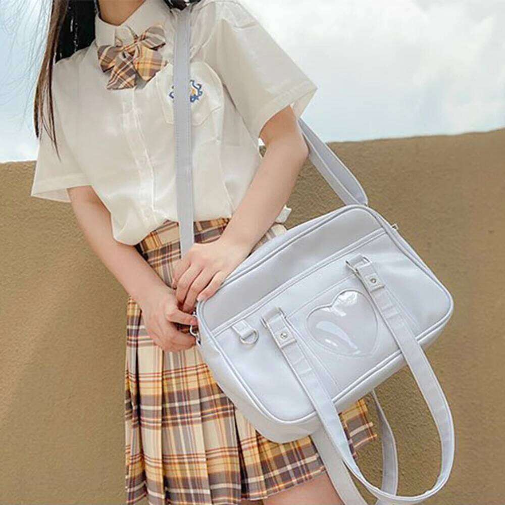 Free Shopping Japanese Student PU Leather Schoolbag Large Capacity Shoulder Lolita Heart JK Uniform Bag Cosplay Anime Handbags Tote