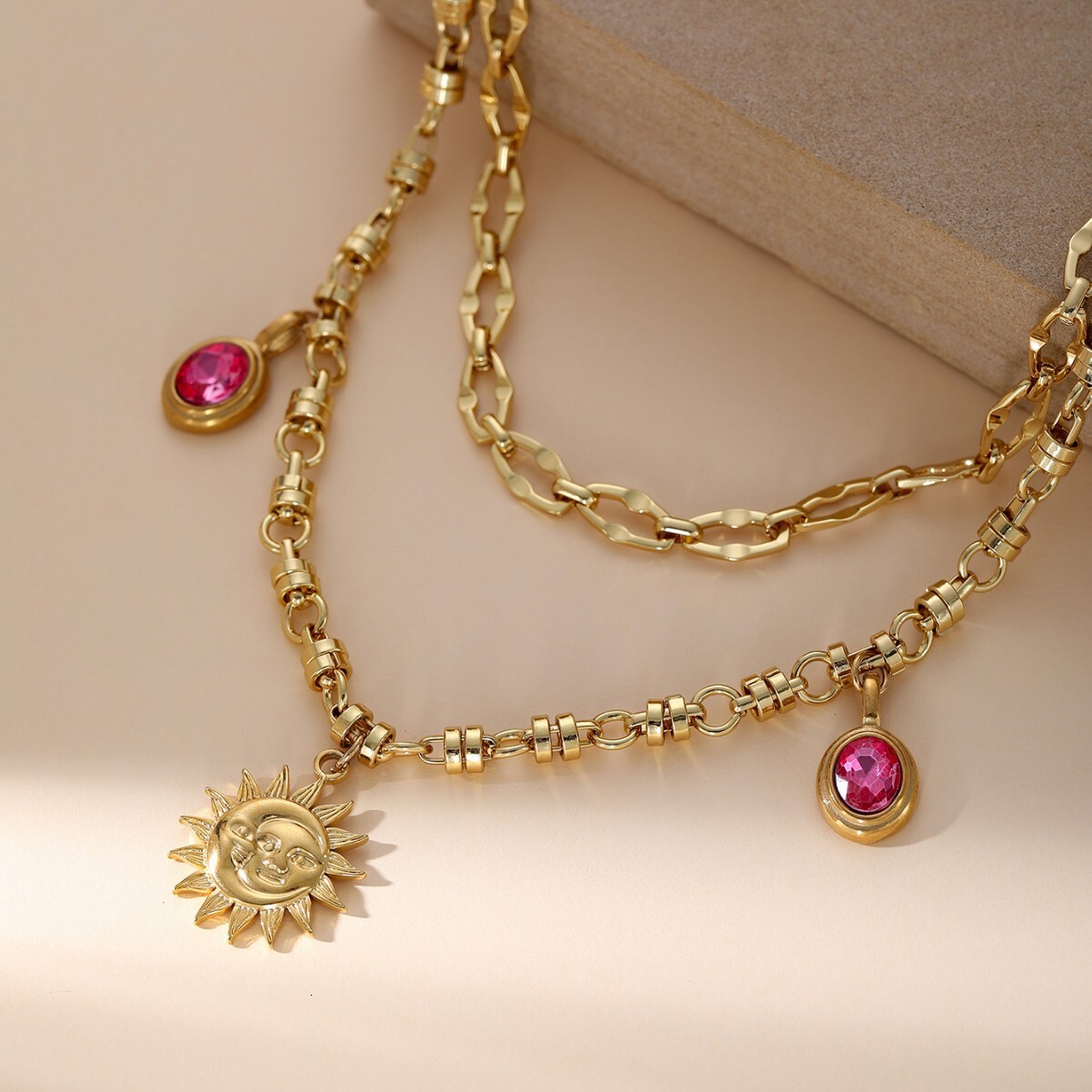 Colorful Glass Bead Choker Necklace Bracelet Ins Style Exquisite Titanium Steel Gold Plated