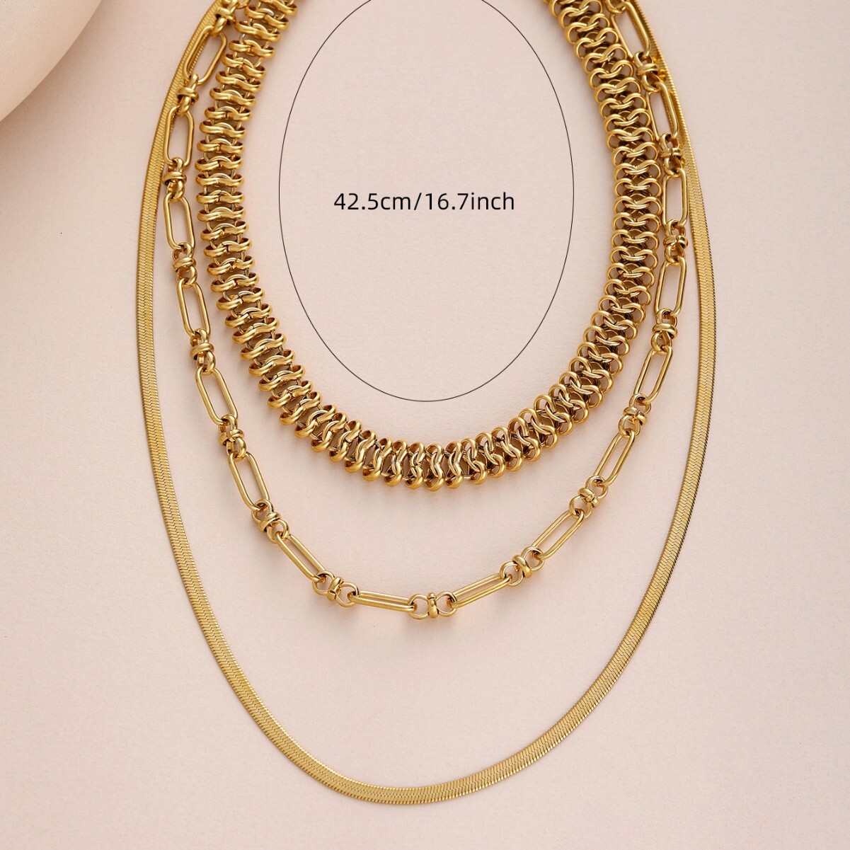 Round Wrinkle Multi-layer Daily Versatile Stainless Steel Geometric Patchwork Gold-plated Women's Jewelry Necklace