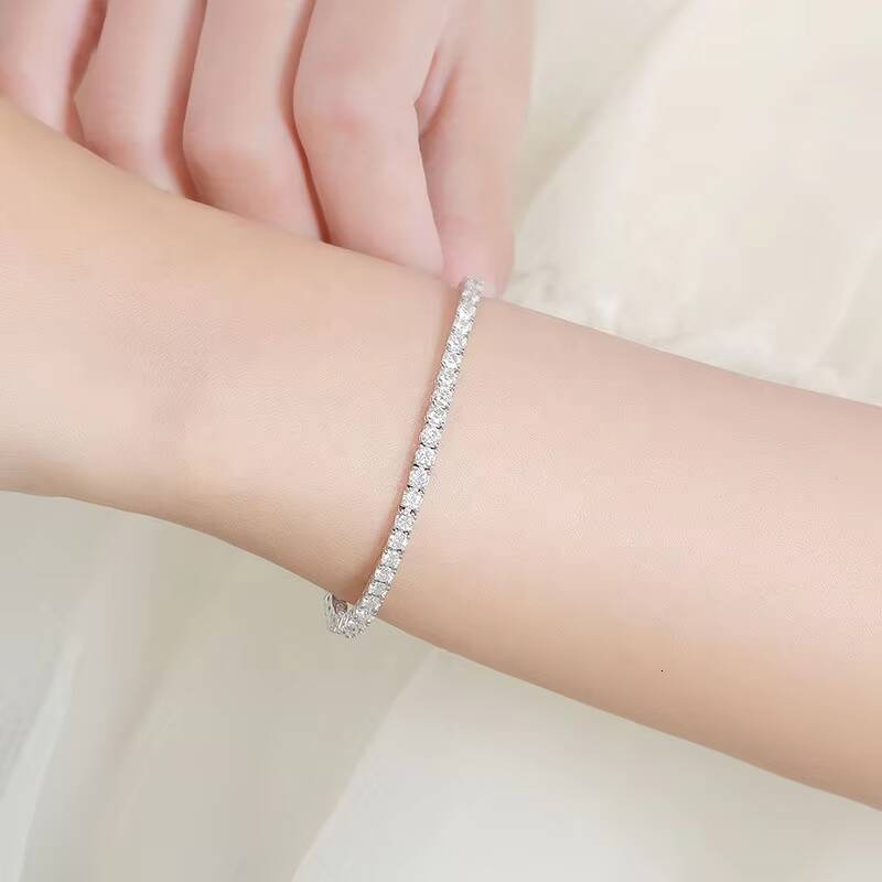 Minimalist Elegant Ins Style 10k Moissanite Tennis Luxurious S Sterling Sier Jewelry Bracelet & Bangle