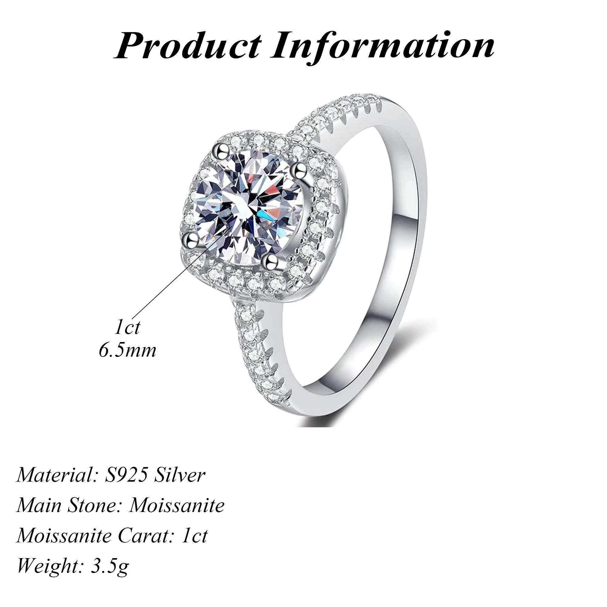 Classic Jewelry Wholesale Round Cut Moissanite Ring for Ladies High-end Ring Couple Ring 1ct