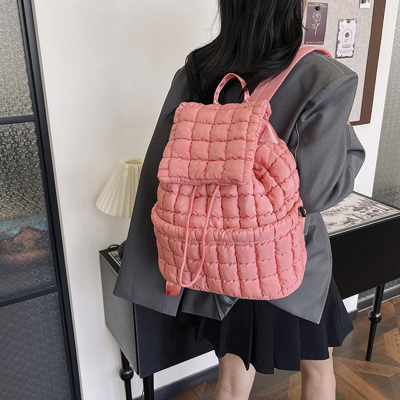 Free Shipping Down Pleated Backpack Women's Bag European And American Cloud Bag New Large Capacity Simple Grid Puff Bag Designer Outdoor Leisure 