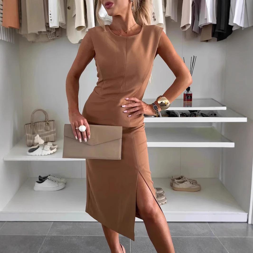 designer dress 2025 summer new women's elegant sleeveless round neck midi dress dresses for woman