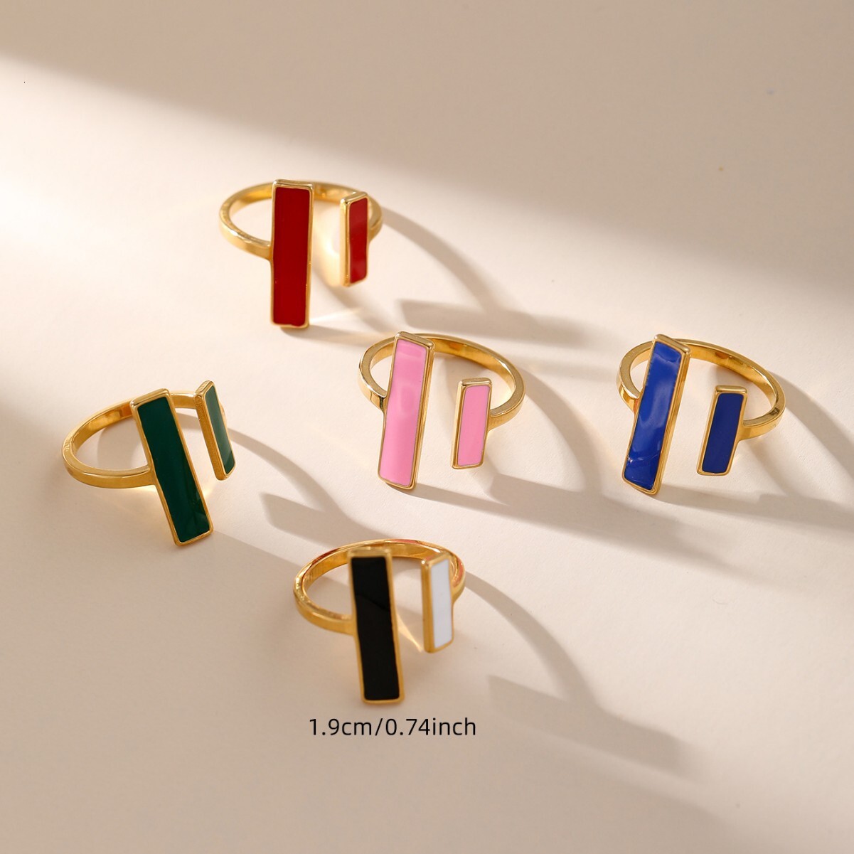 High-End Oil Drip Double Vertical Opening Ring Fashion Women's Color-Blocking Non-Fading Hand Jewelry