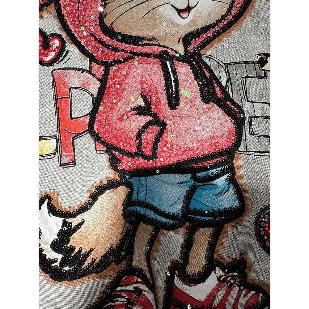 Oversized Rhinestone Rabbit mid-length half-sleeved top 100% cotton women's short-sleeved T-shirt