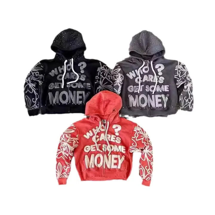 American letter foam print street trend Y2K destruction hoodie loose pullover sweater 250529