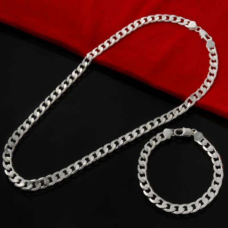 Special Offer Sterling Sier Classic 6Mm Geometry Chain Bracelet Necklaces Jewelry Sets For Women Fashion Party Wedding