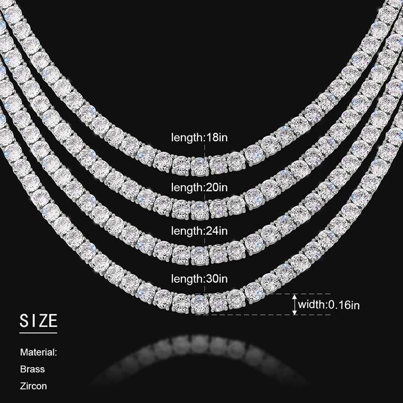 iceoutbox 3mm 4mm 5mm 8mm tennis chain bling aaa zircon 1 row tennis necklace copper men hip hop jewelry 1630inch dropshipping