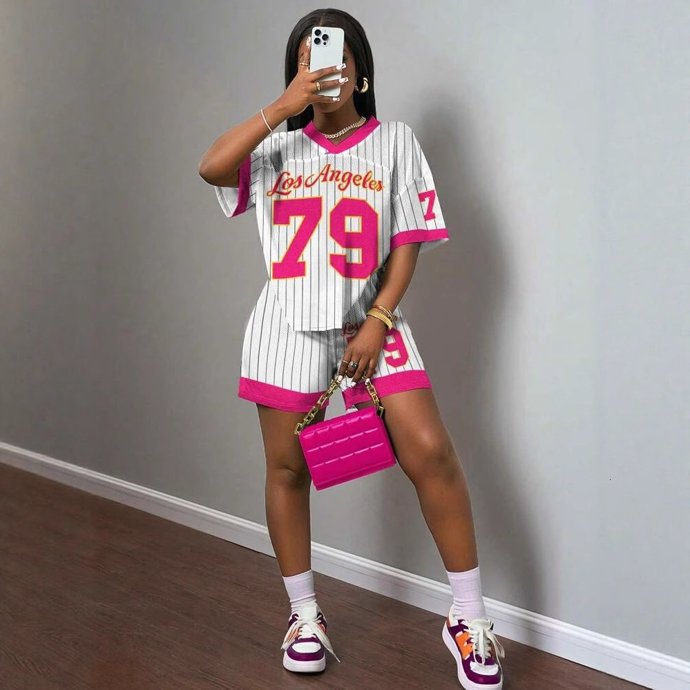 Designer T Shirt European And American Summer New Women S Fashion Trade Trendy Loose Printed V Neck Top And Bodycon Shorts Set Essentials Summer Dress