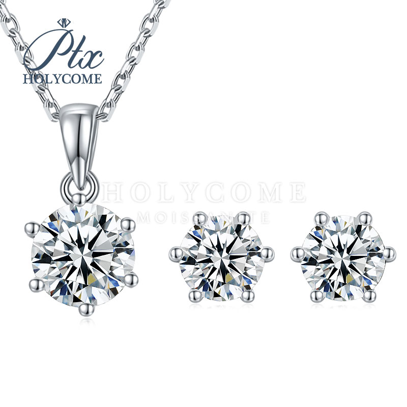 Fine Jewelry White Diamond 6 Claw Pendant Necklace 925 Sterling Silver 1CT Minimalist D Color VVS Moissanite Pendant Women Unisex Party Gift