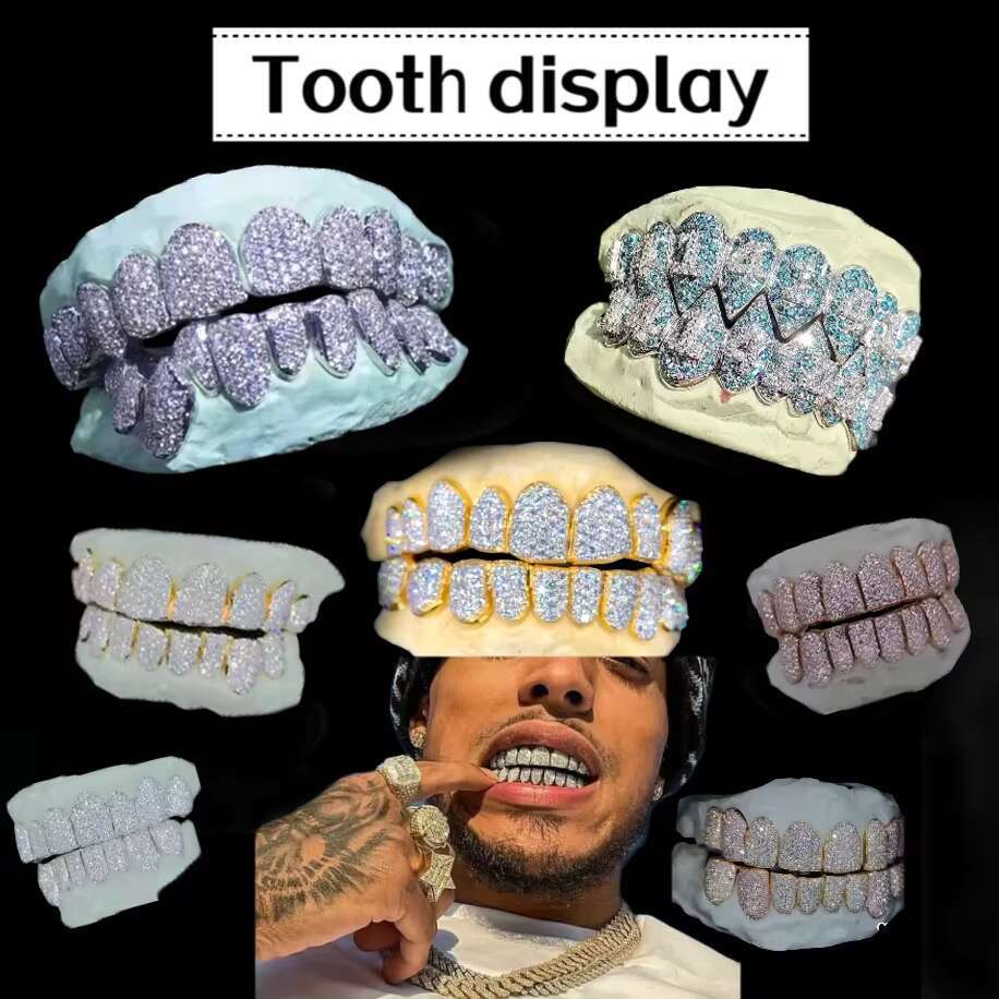 Custom VVS Hiphop Iced Out Grillz for Teeth 925 Sterling Silver Sparkling Moissanite Grillz