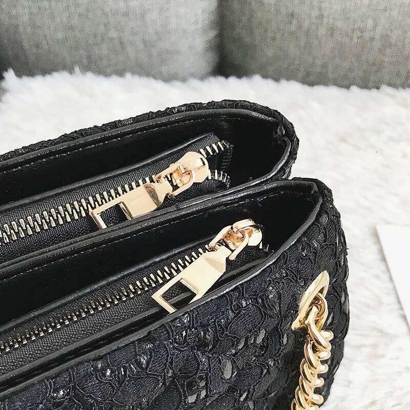 Lace Shoulder Bags For Women Dia Pattern Chain Designer Handbag Multi Pockets Large Capacity Black Sling Tote Bag Sac
