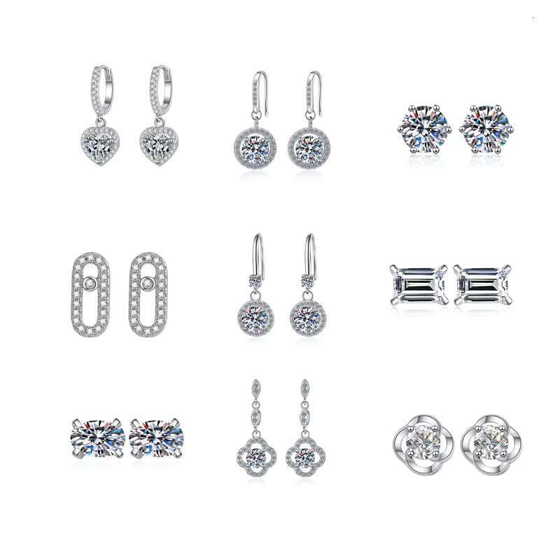 2mm 10mm Emerald Cut 925 Sterling Silver VVS Star square Gold Pear Shape Women Men Huggie Moissanite Stud Earrings