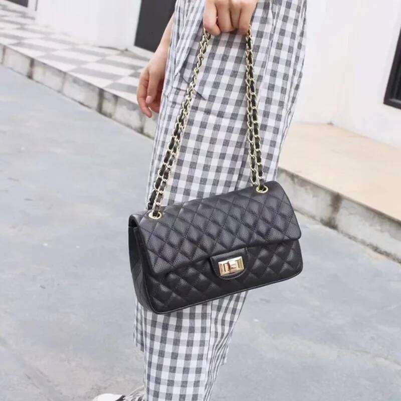 2025 New Tweed Style High-End Feel Single Shoulder Slant Cross Leather Harness Soft Texture Underarm Bag Chain Strap
