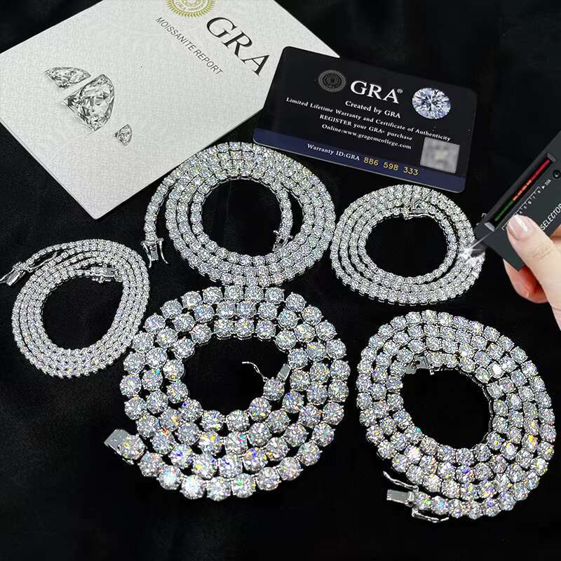 925 Silver HipHop Ice Out Moissanite Tennis Chain Vvs D Color Moissanite Tennis Necklace