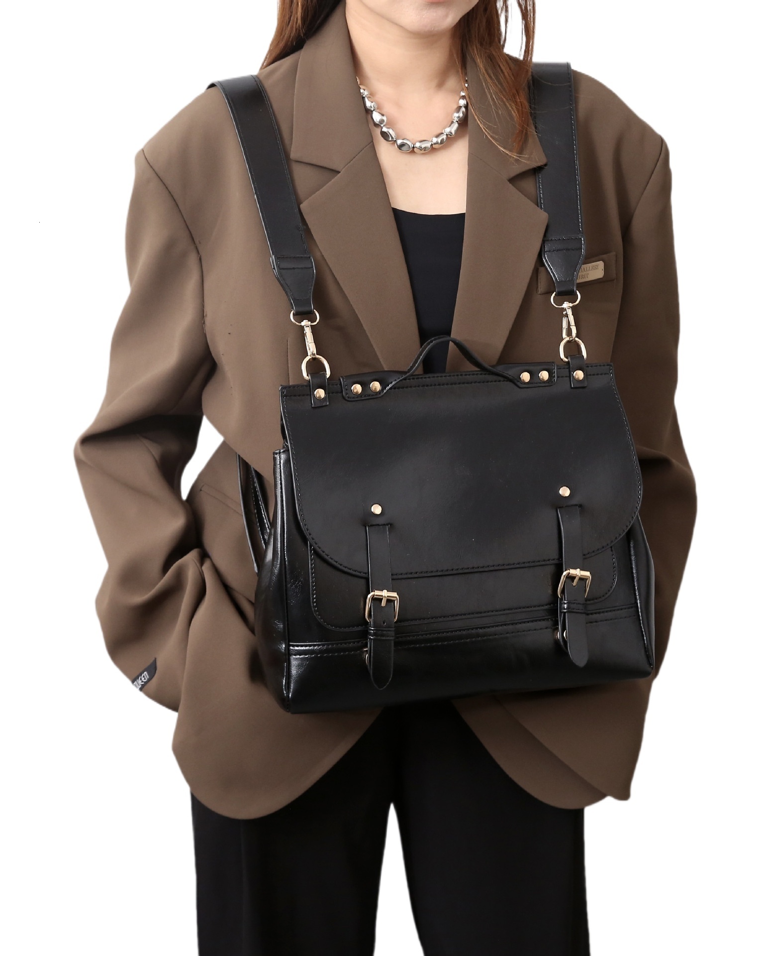 designer Niche Artistic Retro Double Shoulder Crossbody Messenger Bag High-end Oil Wax Leather British College Style Three-in-One Cambridge Backpack