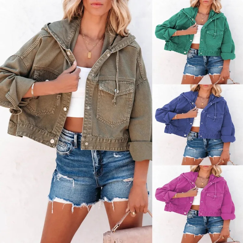 Jackets for Women Hooded Denim Jacket Women Vintage Jean Coats Casual Long Sleeve Top Clothes Women Streetwear 250530