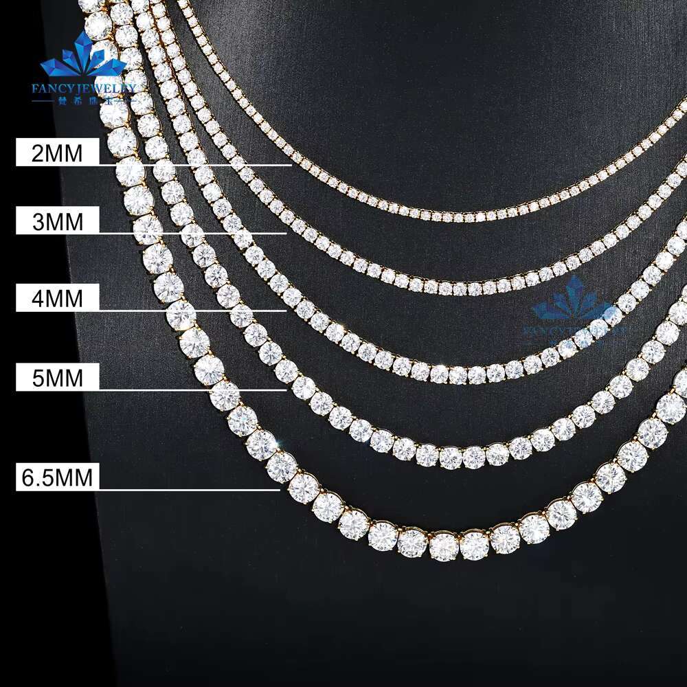 5mm 3mm 4mm Moissanite Tennis Chain Rose Gold Plated 925S Women Man Shiny Diamond Tennis Necklace Pass Diamond Easily