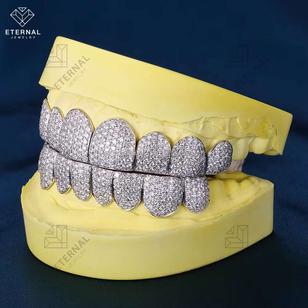 Factory Custom Men Women Top Bottom 2 4 6 8 10 S925 Silver 10K 14K 18K Solid Gold D VVS Moissanite Diamond Grillz for Teeth