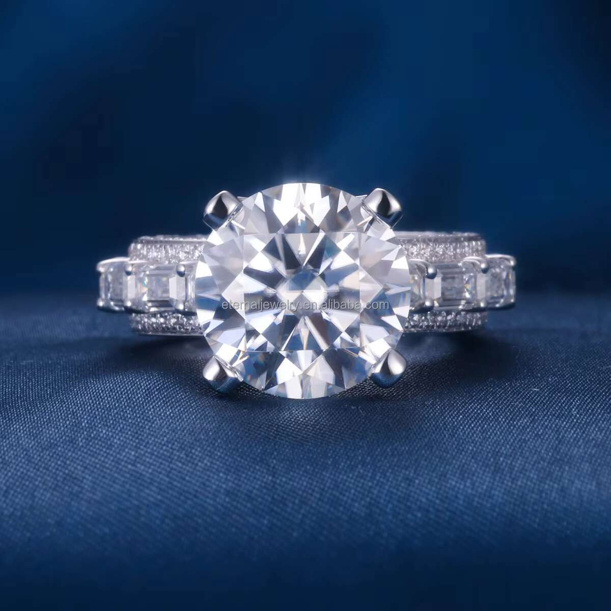 Custom Womens S925 Silver 9K 10K 14K 18K Solid Gold 3ct 5ct Round Cut VVS D Moissanite Diamond Baguette Wedding Engagement Ring