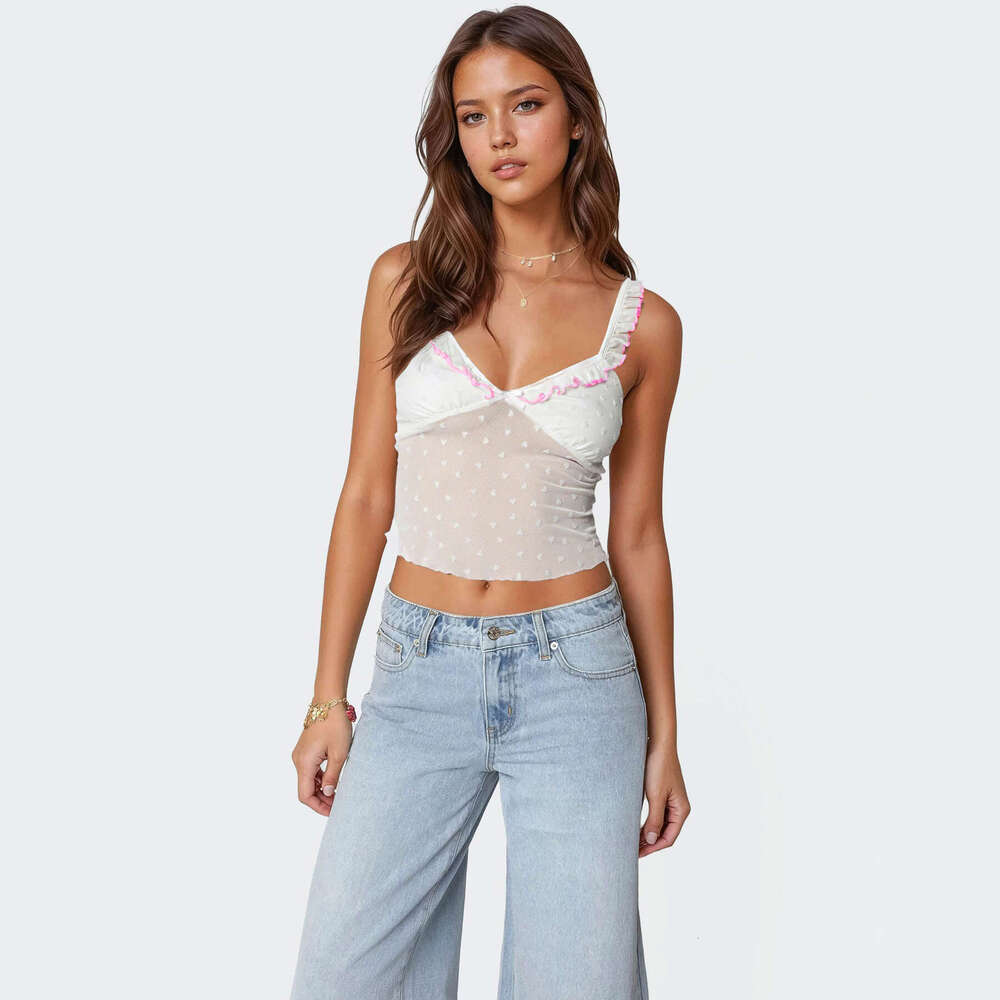 Design Polka Dot Lace Color Block Camisole Sexy Vest Hot Girl V-neck Women's Fashion 1062