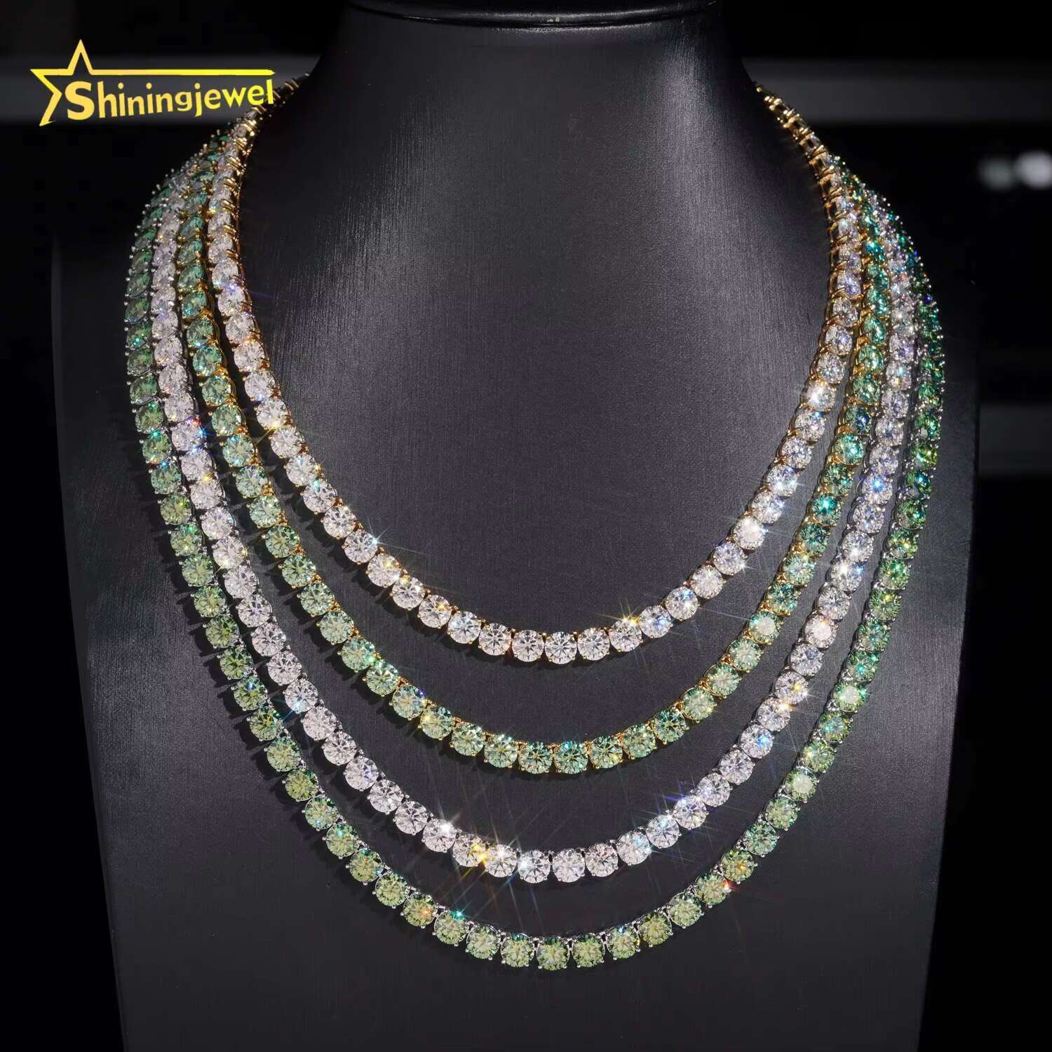 New Stock Fine Jewelry 925 Sterling Silver Fashion Necklaces 3-6MM Diamond Iced Out Moissanite Tennis Chain Necklace