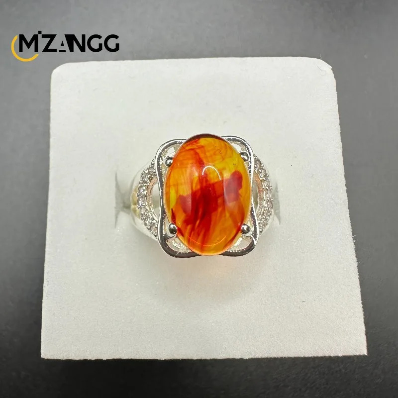 Natural Amber Silver Ring Adjustable Mens and Womens Fancy Blue Amber Ring Fashion Exquisite Gift Luck Mascot 250526