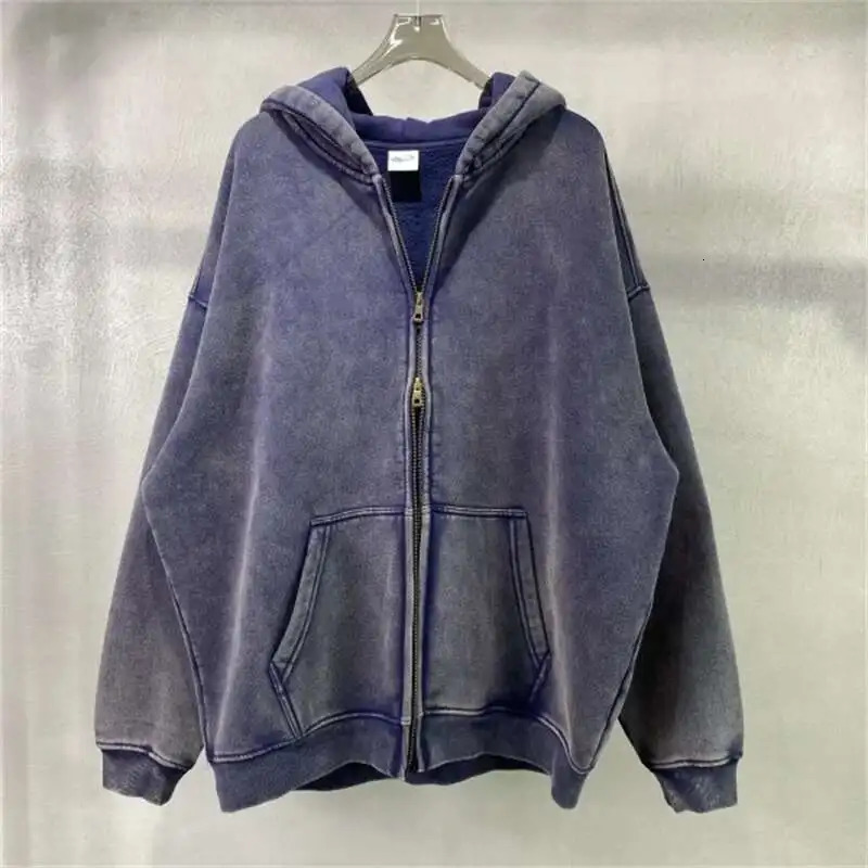 PFNW High Street Vintage Washed Distressed Hooded Zipper Sweatshirts Mens American Trendy Cardigan Oversized Outerwear 28W5687 250529