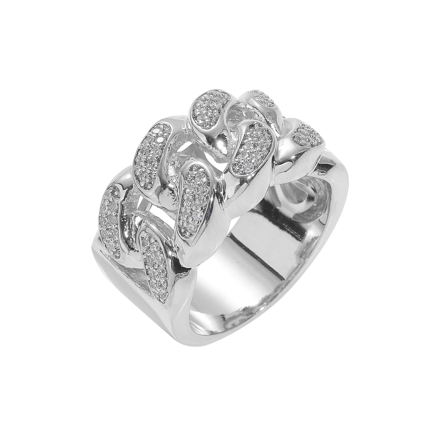 Hip Hop Ring Chain Gold Plated Micro Set Moissanite Hiphop Ring Hiphop Fashion Mens Ring moissanite