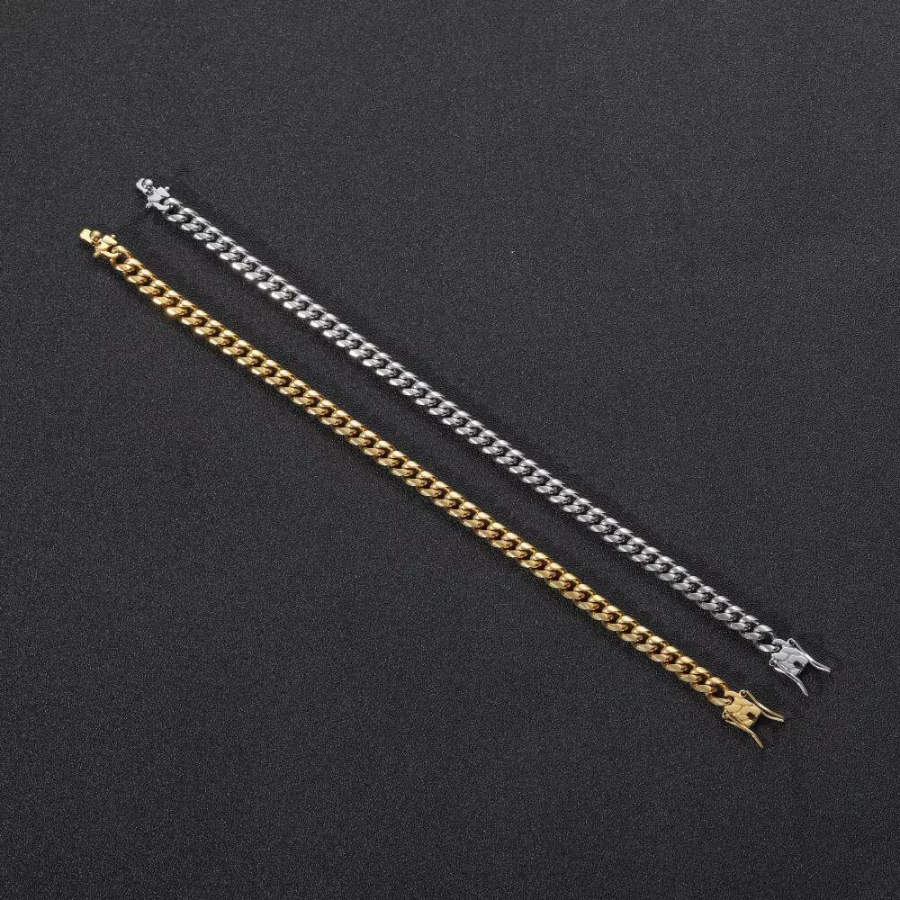SB003-6MM 6mm 6" 7" 8" 9" 10" Stainless Steel Cuban k Hip Hop Chain Bracelet