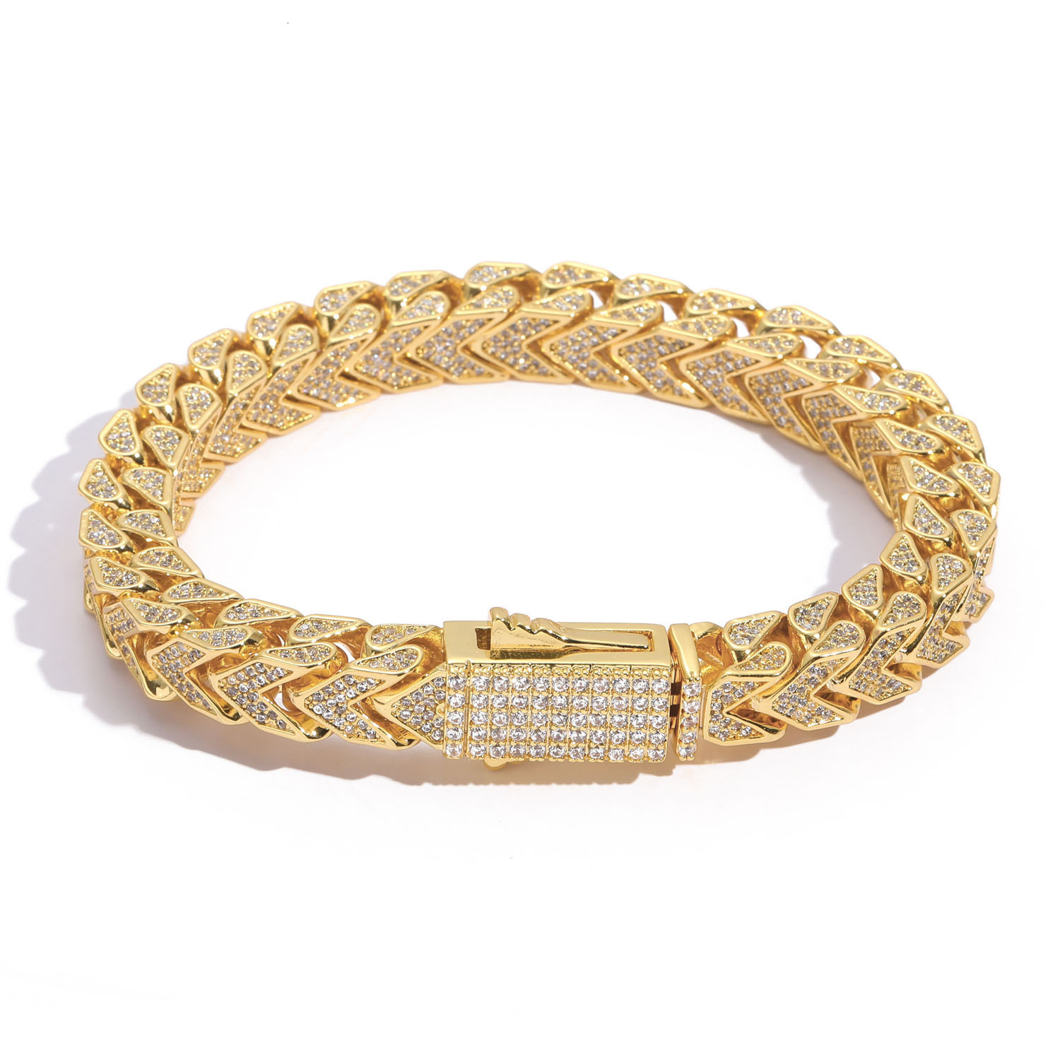 New Hip Hop Bracelet Mens 8mm V-shaped Chain Front and Back Chain 4-sided Moissanite Front and Back Pattern Mens Bracelet moissanite