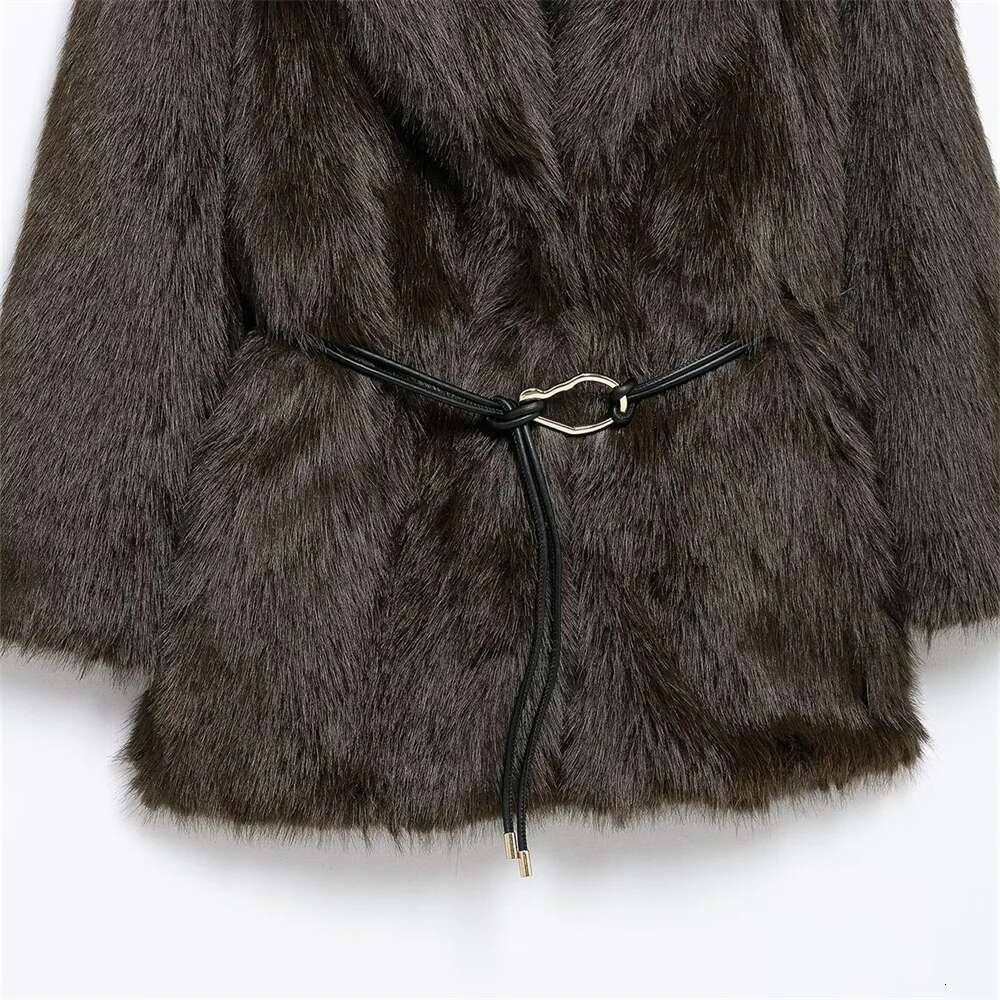 Zach Ailsa Women's Belt Decoration Collar Solid Color Medium Autumn/Winter New Long Sleeve Loose Coat