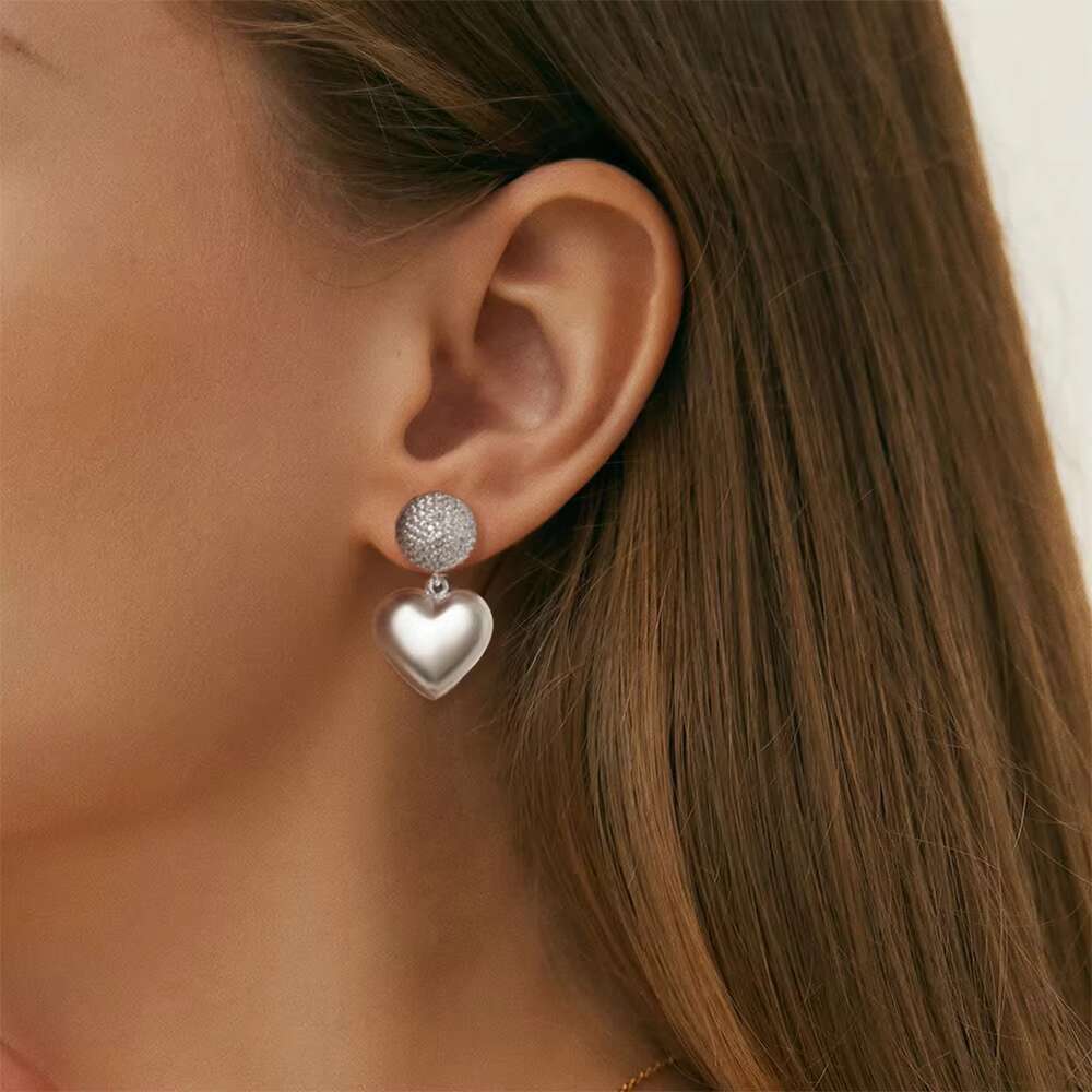 Ladies 925 Sterling Silver Party Statement Jewelry Full Zircon Diamond Rhinestones Ball Big Love Heart Drop Stud Earrings Bulk