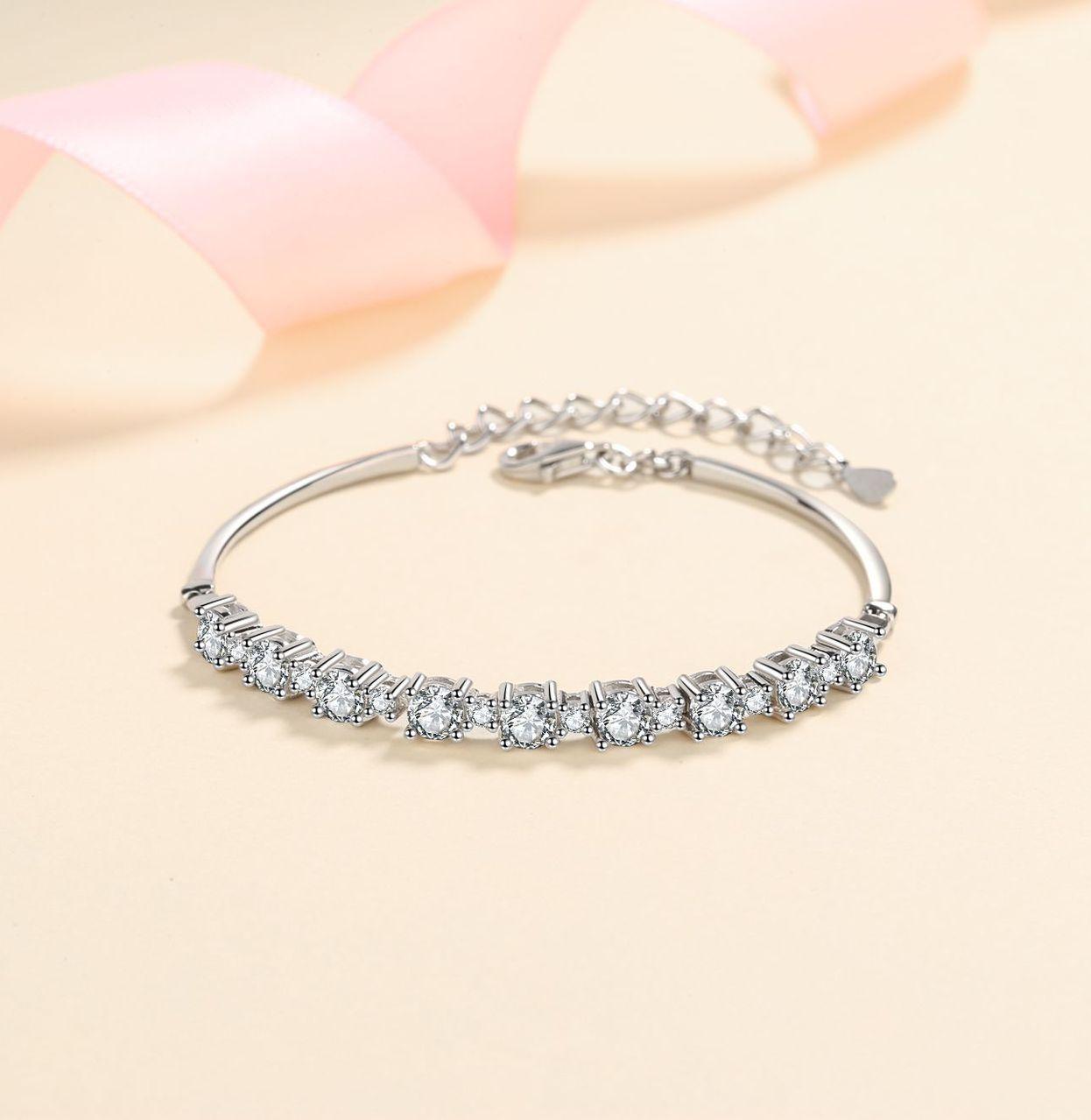 S925 Silver Bracelet for Women with D-Color Moissanite Stones, Elegant Channel Set Design for a Timeless Look